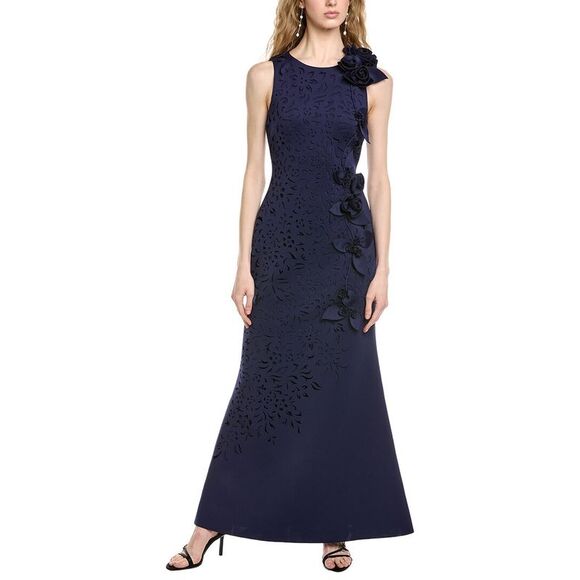 Badgley Mischka WomensSleeve Cutout Gown Navy
